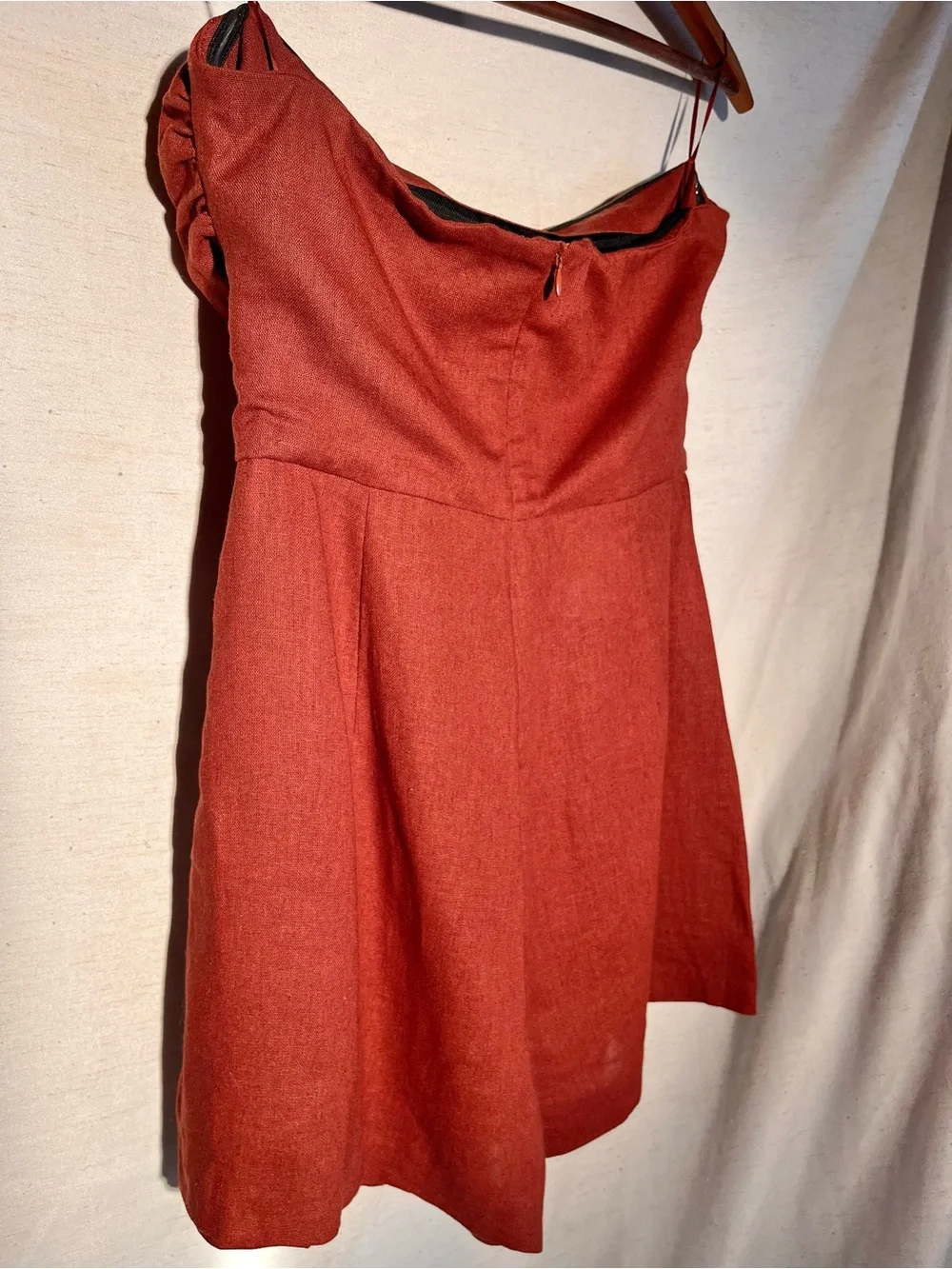 Zara Short Linen Romper Jumpsuit Terracotta Open Sholders Medium 3453/722/658 - Picture 14 of 16